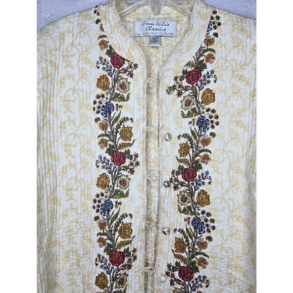Vtg 90s Sam Hilu's Collection Quilted cotton Jacket medium Floral Garden Dainty - Picture 3 of 7